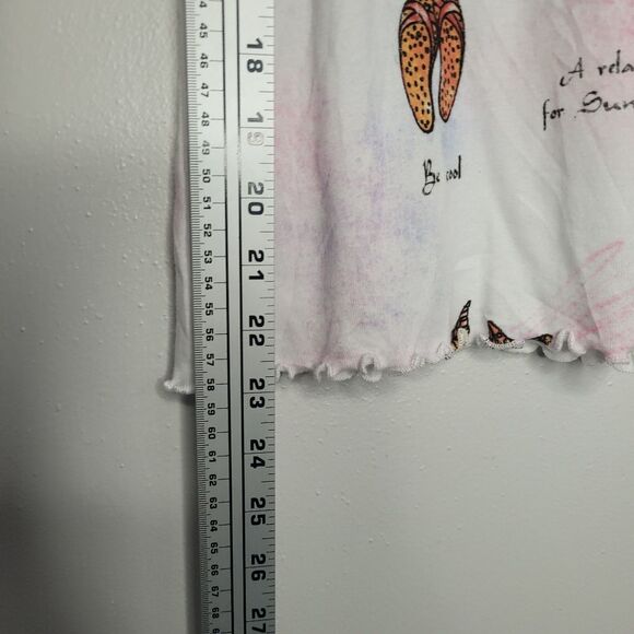Cactus white beach quirky palm tree sandals lettuce hem 3/4 sleeve vacation top - Picture 6 of 6